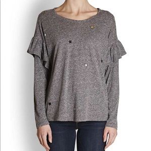 Sundry Mini Star Patches Ruffle Sleeve Top in Grey